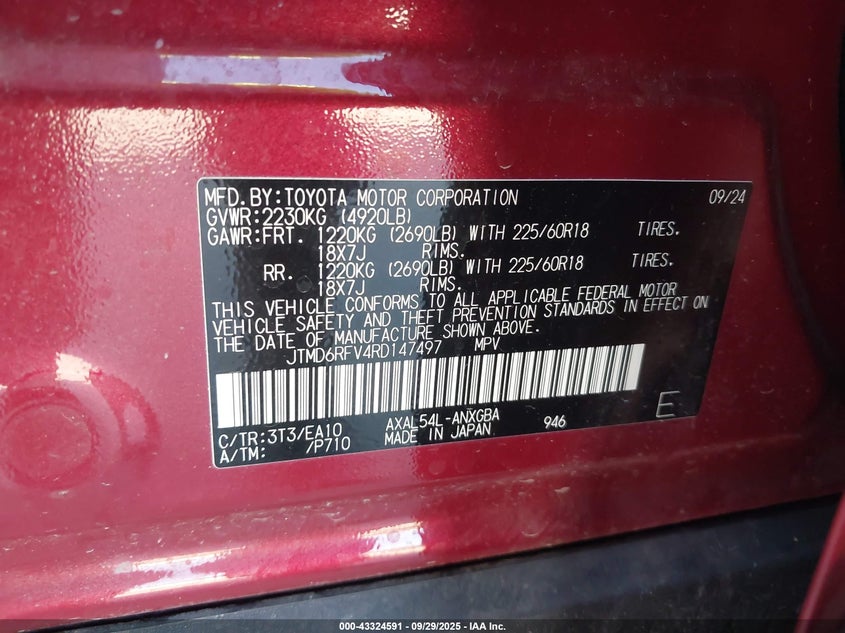 2024 TOYOTA RAV4 HYBRID LIMITED - JTMD6RFV4RD147497