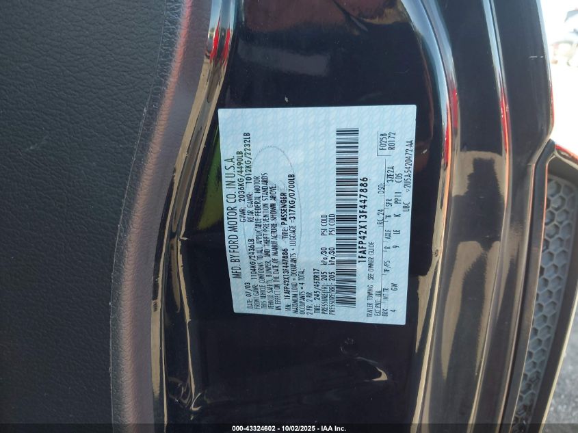 2003 Ford Mustang Gt VIN: 1FAFP42X13F447886 Lot: 43324602