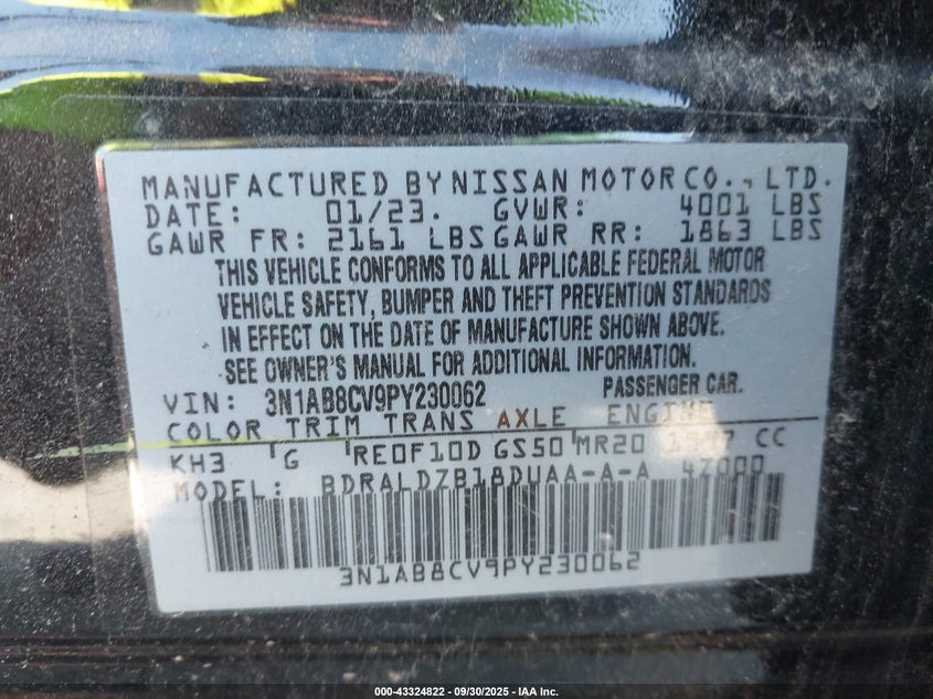 2023 Nissan Sentra Sv Xtronic Cvt VIN: 3N1AB8CV9PY230062 Lot: 43324822