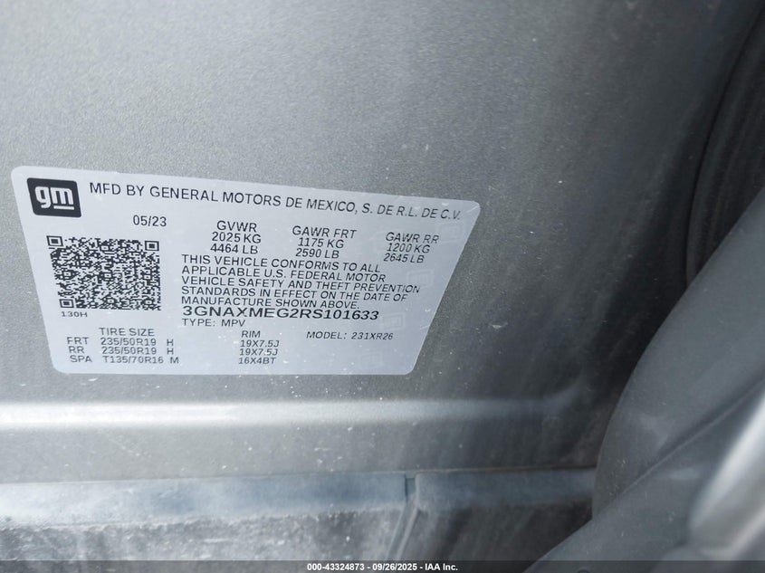 2024 Chevrolet Equinox Fwd Rs VIN: 3GNAXMEG2RS101633 Lot: 43324873