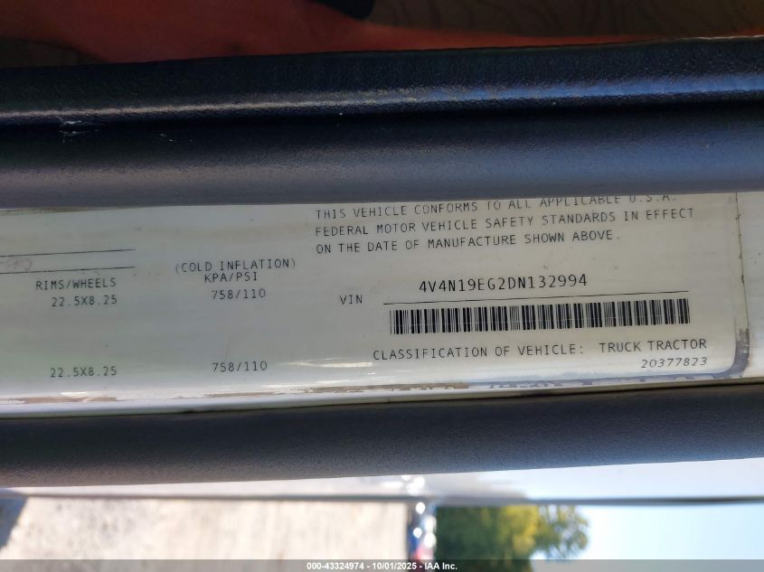 2013 Volvo Vn Vnl VIN: 4V4N19EG2DN132994 Lot: 43324974