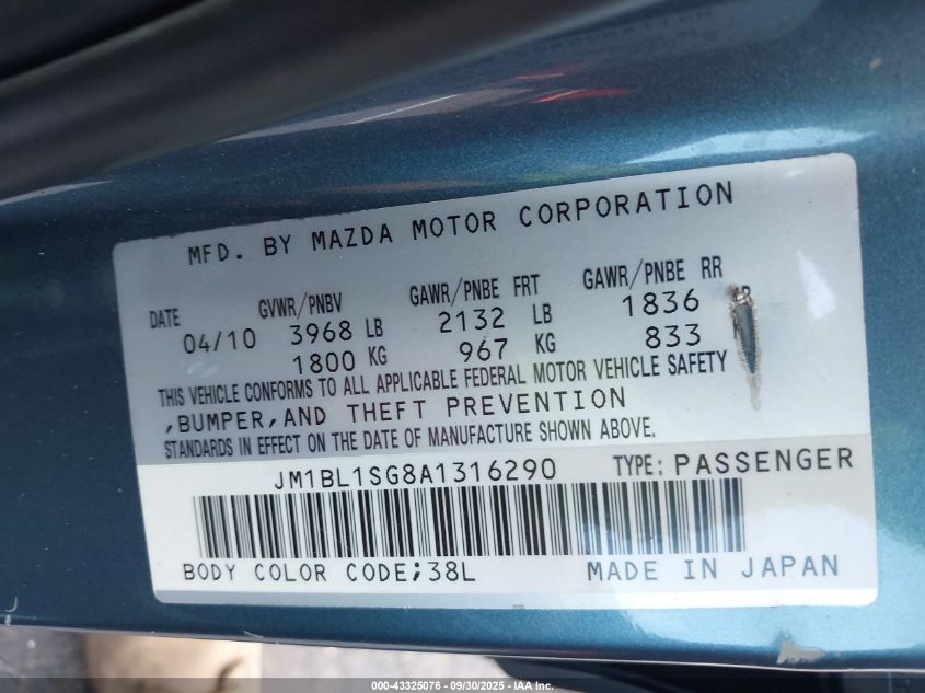 2010 Mazda Mazda3 I Touring VIN: JM1BL1SG8A1316290 Lot: 43325076