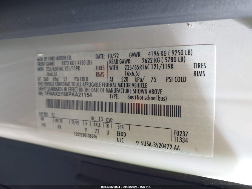 2023 FORD TRANSIT-350 PASSENGER VAN XL 1FBAX2Y88PKA21154