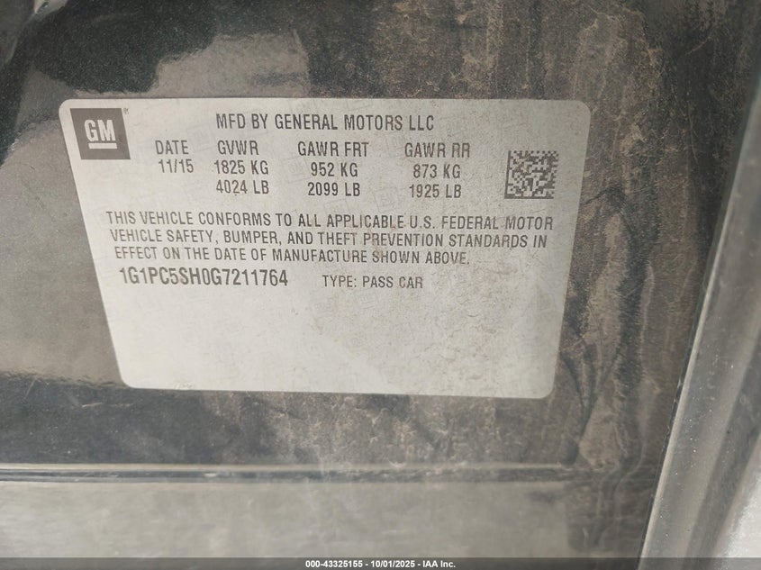 2016 CHEVROLET CRUZE LIMITED LS AUTO - 1G1PC5SH0G7211764