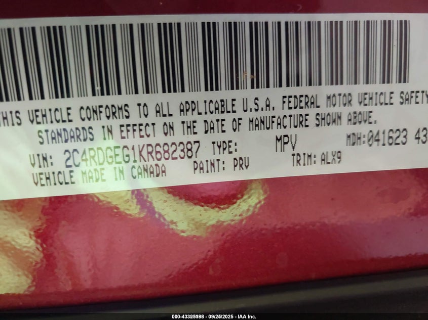 2019 DODGE GRAND CARAVAN GT - 2C4RDGEG1KR682387