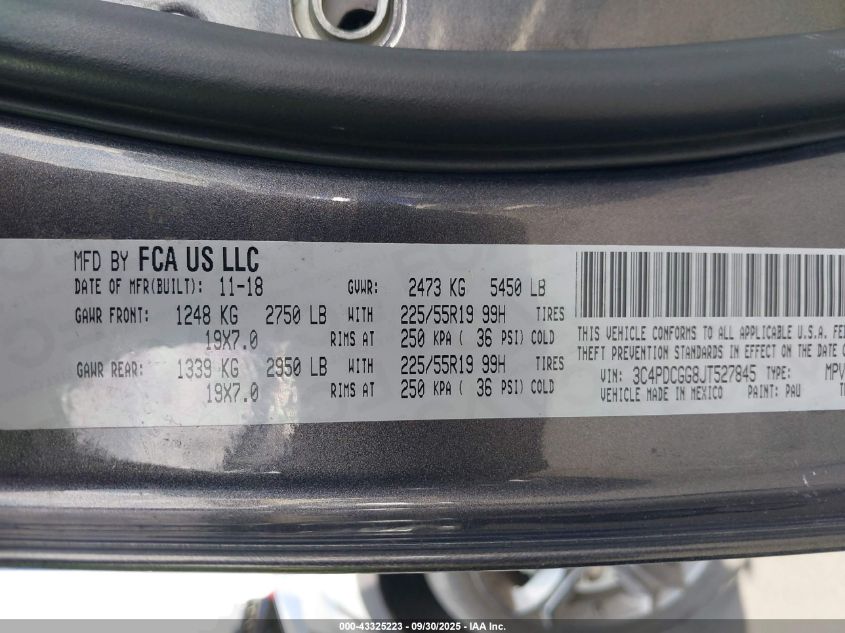 2018 Dodge Journey Crossroad VIN: 3C4PDCGG8JT527845 Lot: 43325223