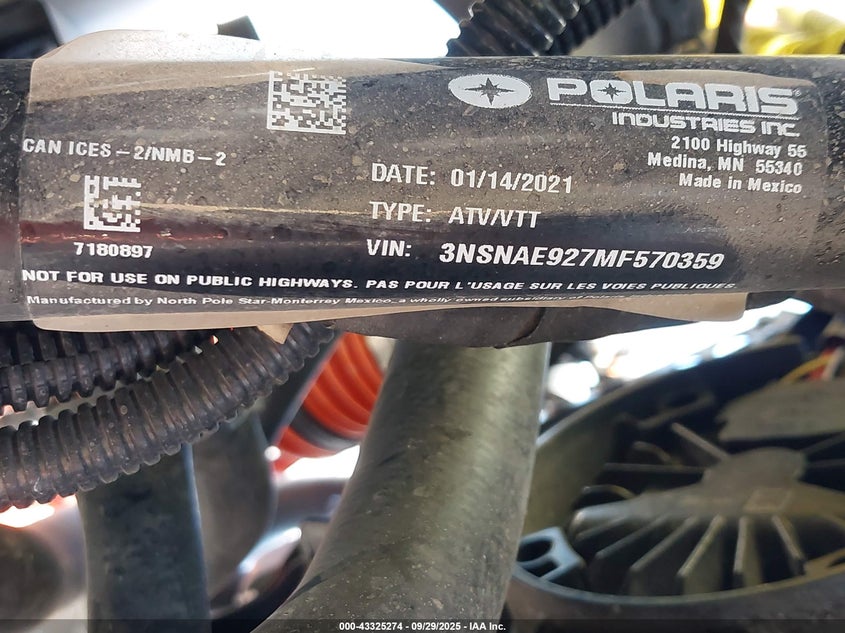 2021 Polaris Rzr Xp Turbo VIN: 3NSNAE927MF570359 Lot: 43325274