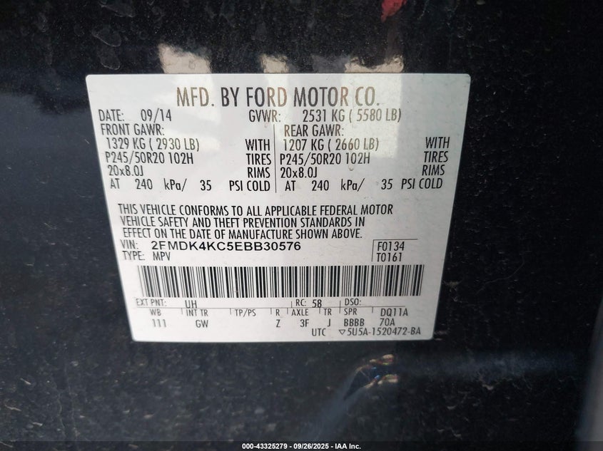 2014 FORD EDGE LIMITED - 2FMDK4KC5EBB30576