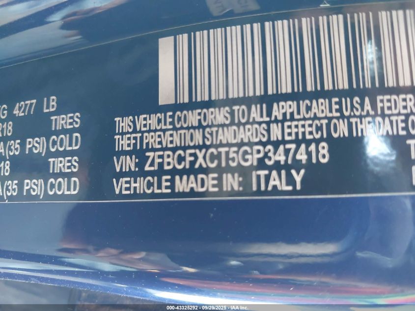 2016 Fiat 500X Trekking VIN: ZFBCFXCT5GP347418 Lot: 43325292