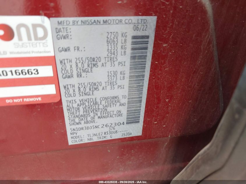 2022 NISSAN PATHFINDER PLATINUM 4WD - 5N1DR3DJ5NC262304