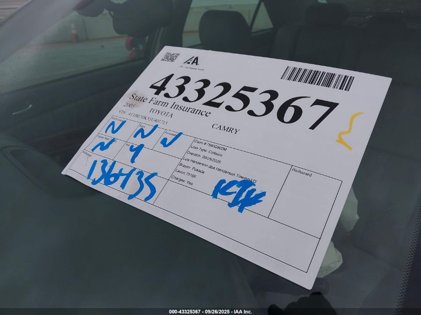 2005 Toyota Camry Xle VIN: 4T1BE30K55U401715 Lot: 43325367