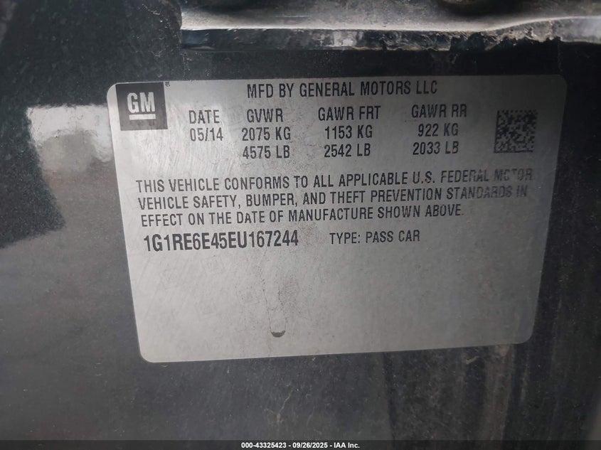 2014 CHEVROLET VOLT 1G1RE6E45EU167244