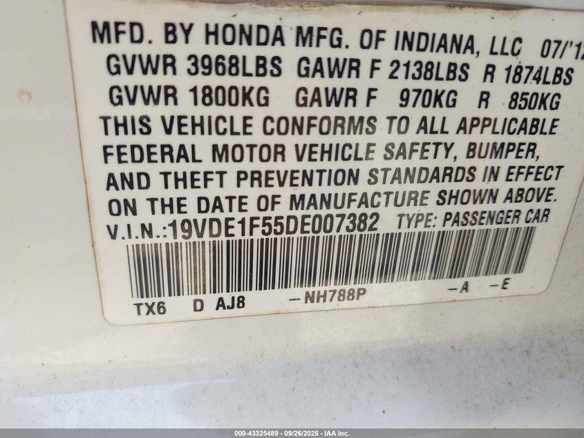 2013 ACURA ILX 2.0L - 19VDE1F55DE007382