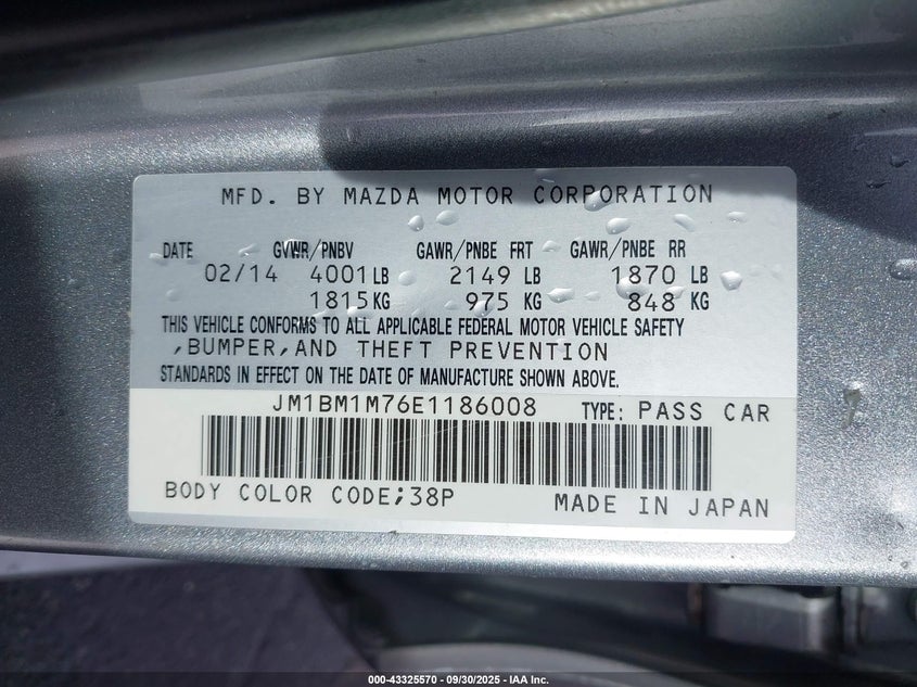 2014 MAZDA MAZDA3 I GRAND TOURING - JM1BM1M76E1186008