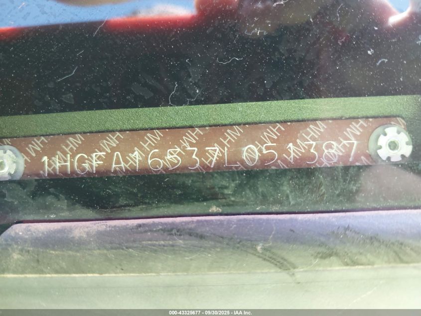 2007 Honda Civic Lx VIN: 1HGFA16537L051387 Lot: 43325677