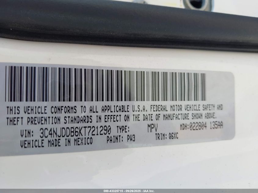 2019 Jeep Compass Trailhawk 4X4 VIN: 3C4NJDDB6KT721290 Lot: 43325715