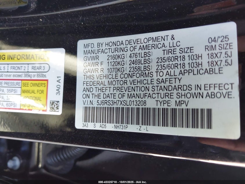 2025 HONDA CR-V EX-L 2WD - 5J6RS3H7XSL013208