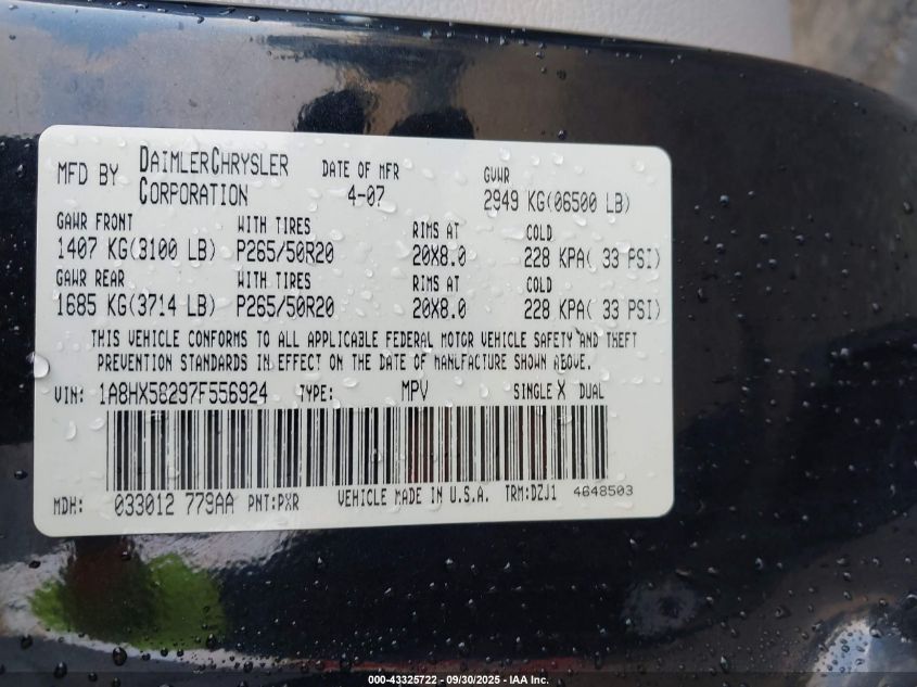 2007 Chrysler Aspen Limited VIN: 1A8HX58297F556924 Lot: 43325722