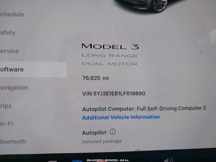 2020 Tesla Model 3 Long Range Dual Motor All-Wheel Drive VIN: 5YJ3E1EB1LF619890 Lot: 43325733