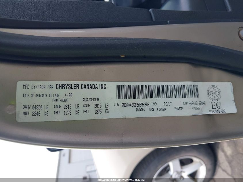 2008 Dodge Charger VIN: 2B3KA43G18H296399 Lot: 43325813