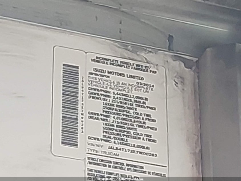 2014 Isuzu Commercial Van VIN: JALB4T172E7W00283 Lot: 43325901
