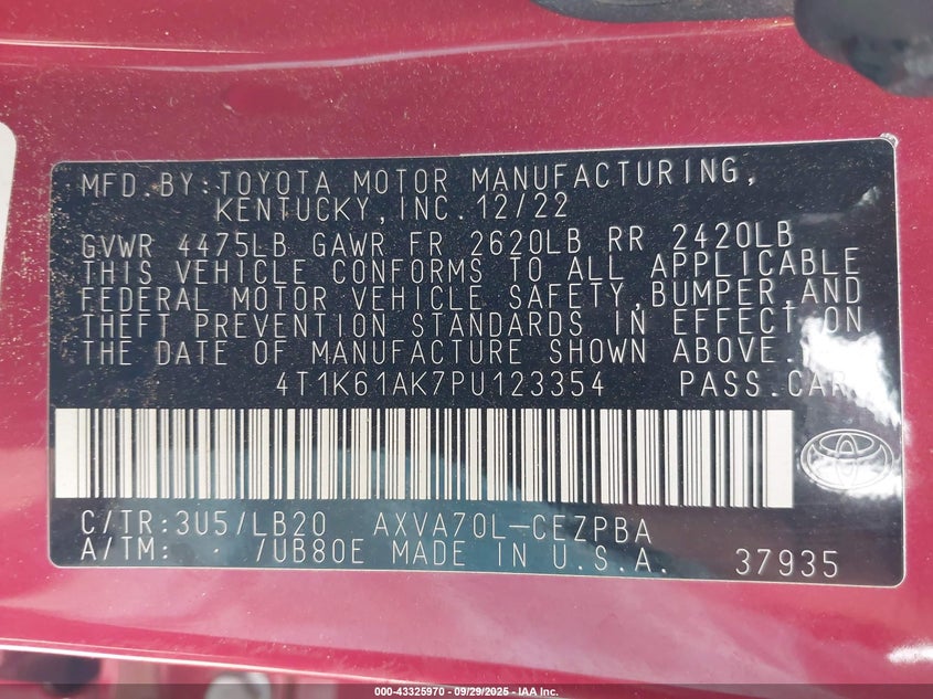 2023 TOYOTA CAMRY XSE - 4T1K61AK7PU123354