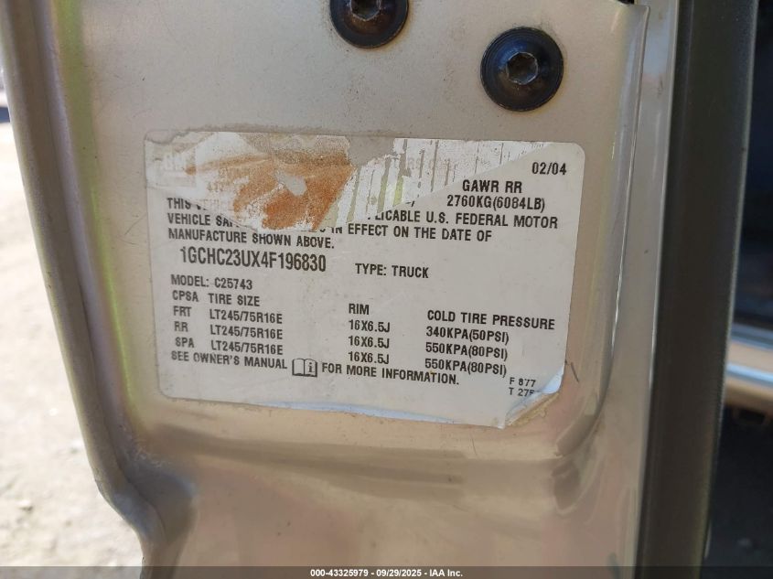 2004 Chevrolet Silverado 2500Hd Ls VIN: 1GCHC23UX4F196830 Lot: 43325979