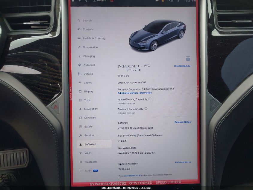 2019 Tesla Model S 100D/75D/Long Range/Standard Range VIN: 5YJSA1E24KF299762 Lot: 43325985