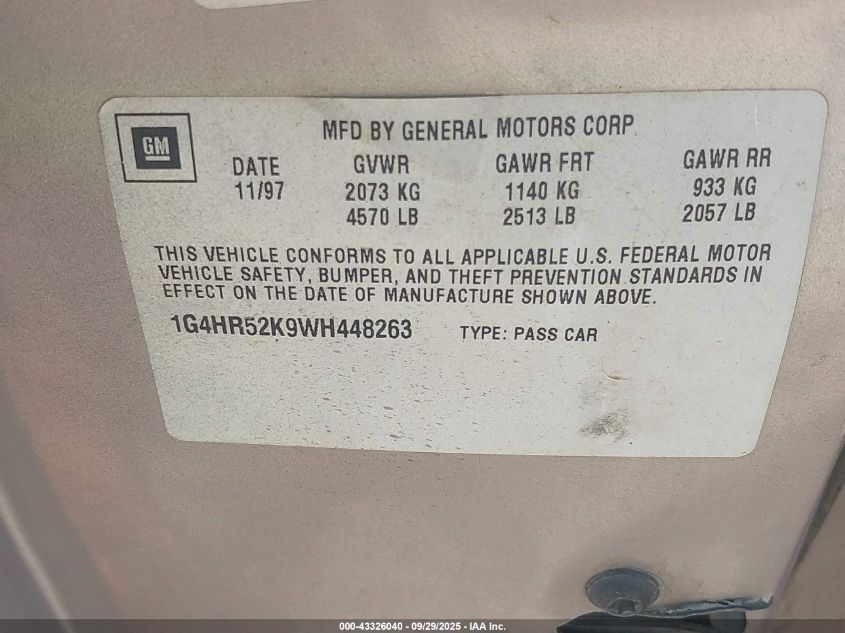 1998 Buick Lesabre Limited VIN: 1G4HR52K9WH448263 Lot: 43326040