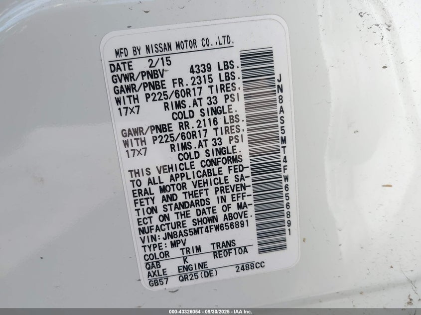 2015 NISSAN ROGUE SELECT S - JN8AS5MT4FW656891