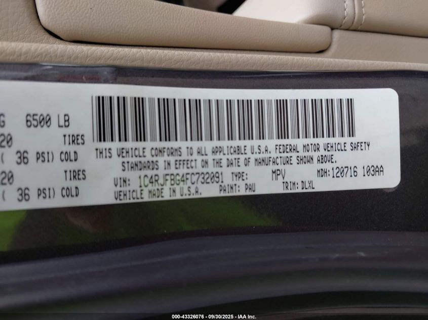 2015 Jeep Grand Cherokee Limited VIN: 1C4RJFBG4FC732091 Lot: 43326076