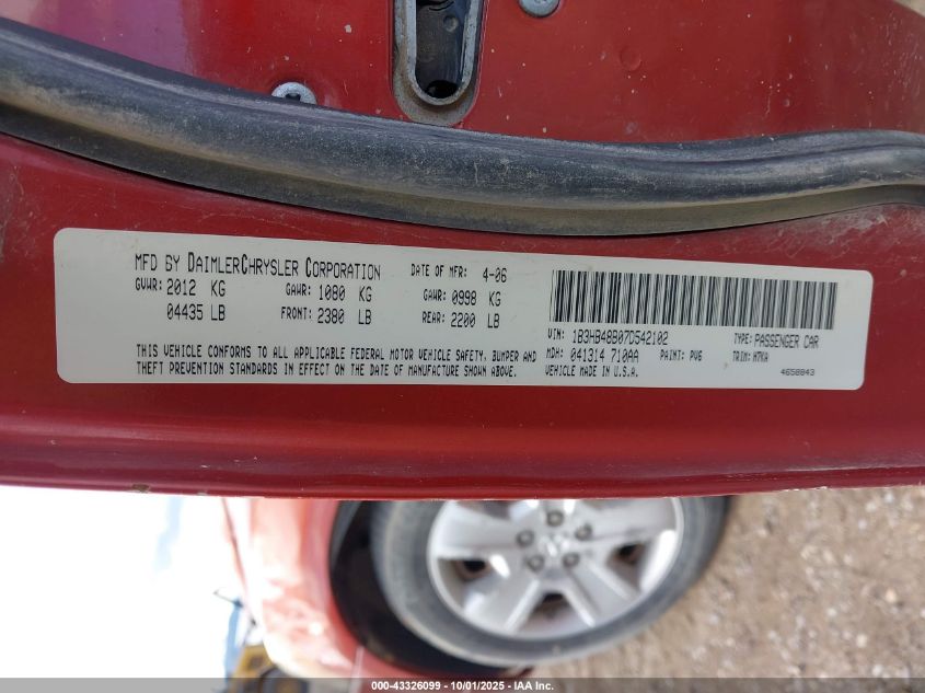 2007 Dodge Caliber Sxt VIN: 1B3HB48B07D542102 Lot: 43326099