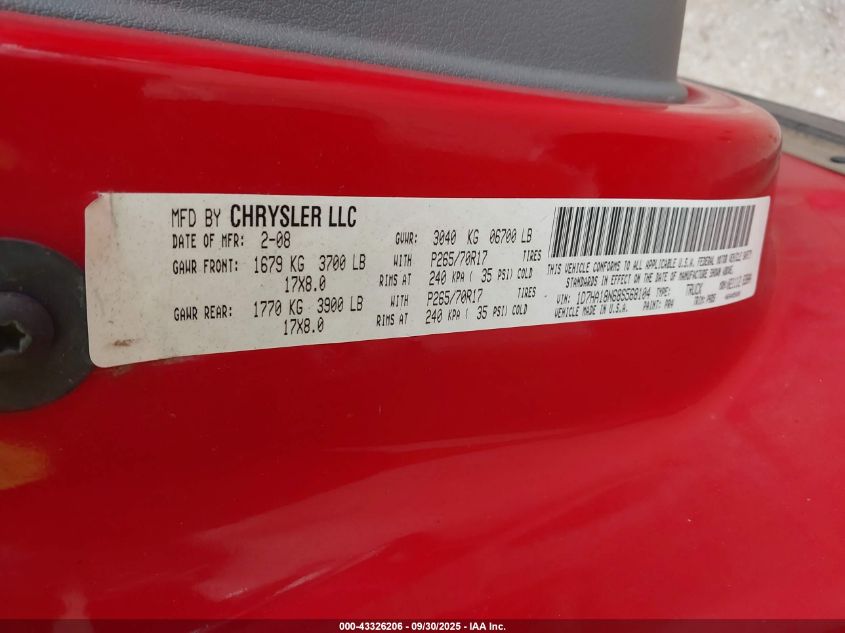 2008 Dodge Ram 1500 Slt VIN: 1D7HA18N68S568104 Lot: 43326206