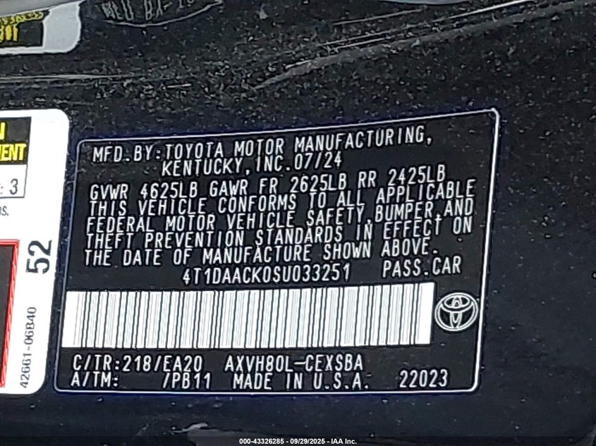 2025 TOYOTA CAMRY SE - 4T1DAACK0SU033251