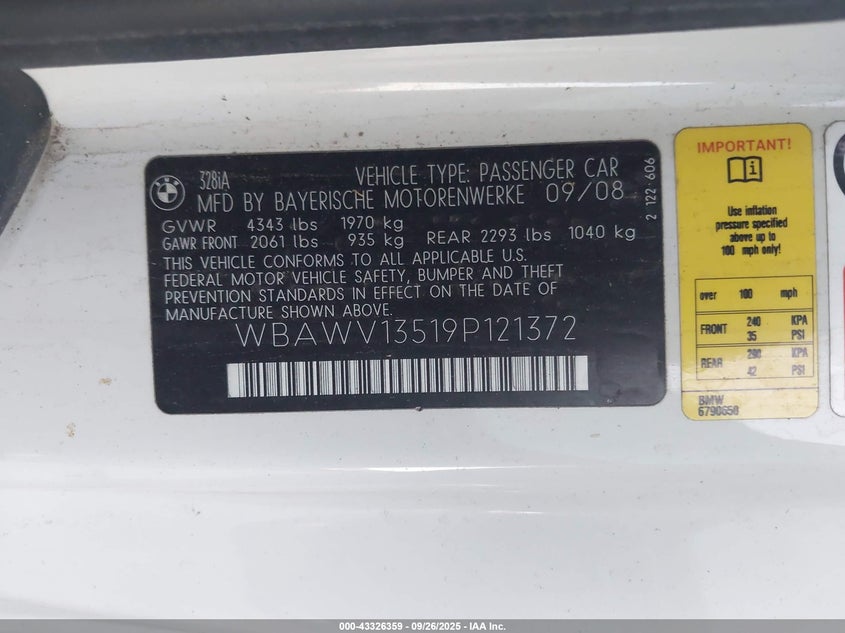 WBAWV13519P121372 2009 BMW 3ER photo no. 9