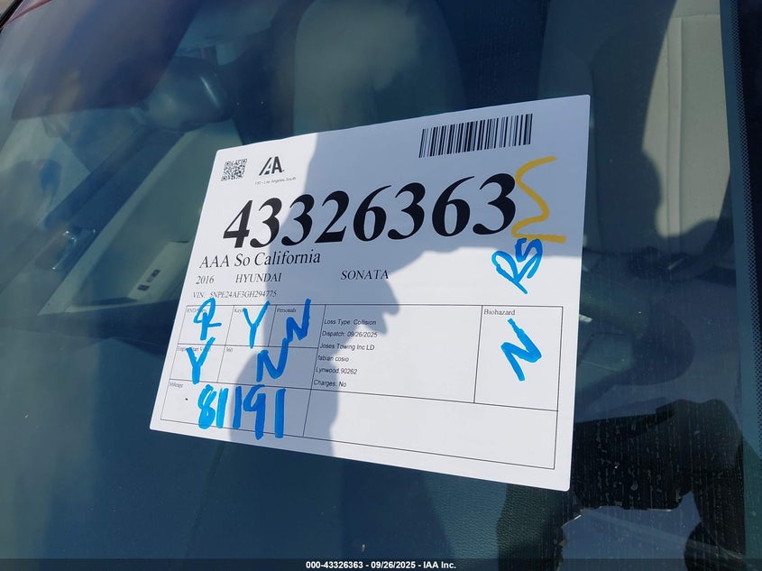 2016 HYUNDAI SONATA SE - 5NPE24AF3GH294775