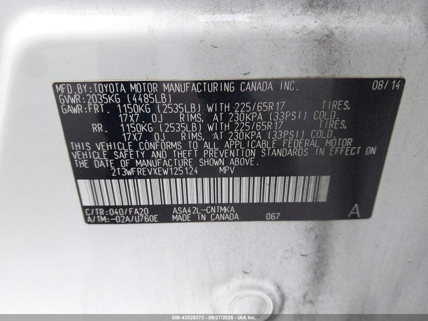 2014 TOYOTA RAV4 XLE - 2T3WFREVXEW125124