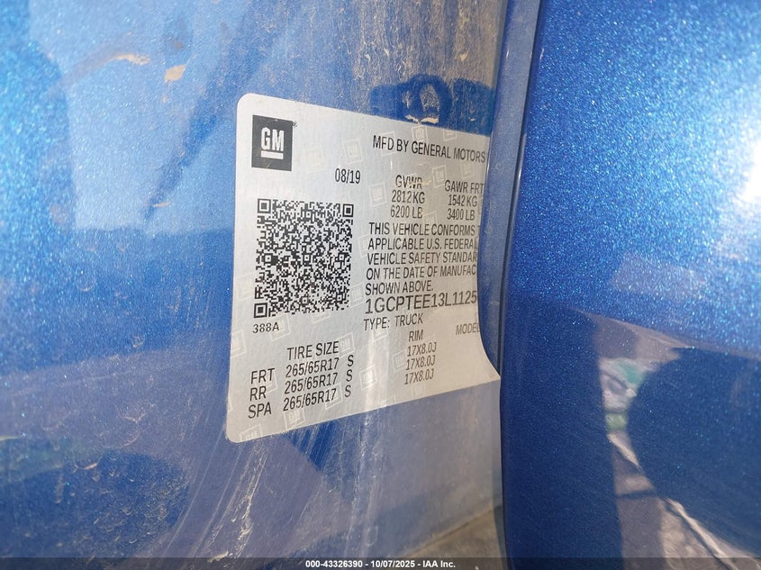 2020 Chevrolet Colorado 4Wd Short Box Zr2 VIN: 1GCPTEE13L1125612 Lot: 43326390