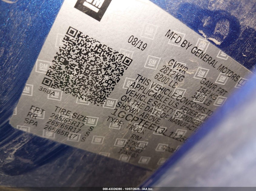 2020 Chevrolet Colorado 4Wd Short Box Zr2 VIN: 1GCPTEE13L1125612 Lot: 43326390