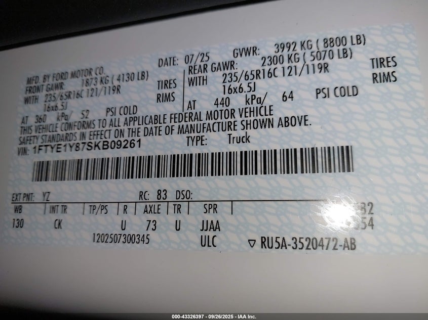 1FTYE1Y87SKB09261 2025 FORD  photo no. 5