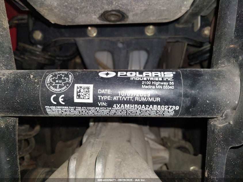 2010 Polaris Sportsman 500 H.o. VIN: 4XAMH50A2AB802739 Lot: 43326471