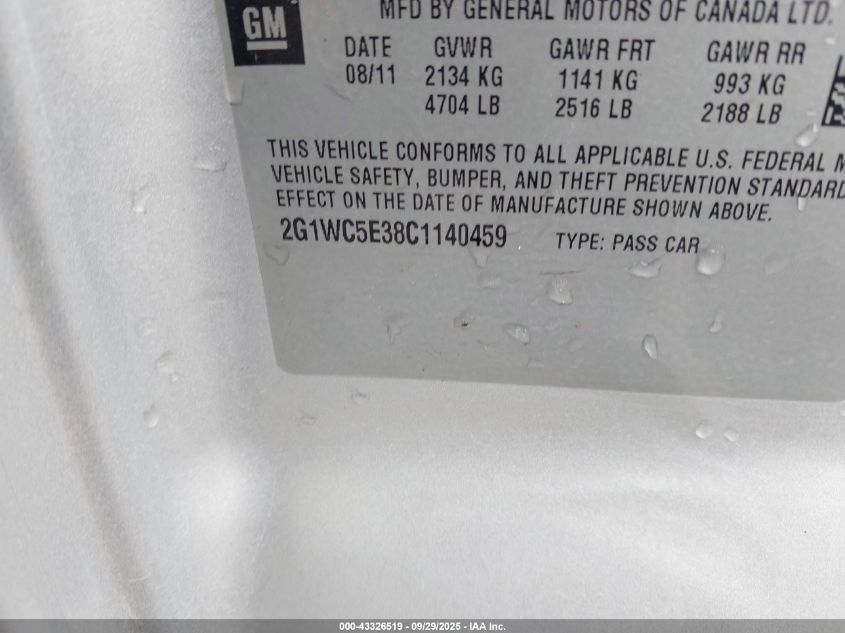 2012 Chevrolet Impala Ltz VIN: 2G1WC5E38C1140459 Lot: 43326519