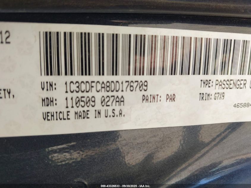 2013 Dodge Dart Limited VIN: 1C3CDFCA8DD176709 Lot: 43326533