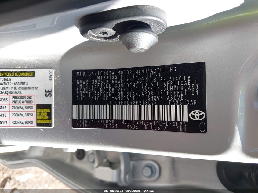 2025 TOYOTA COROLLA LE - 5YFB4MDE4SP248027