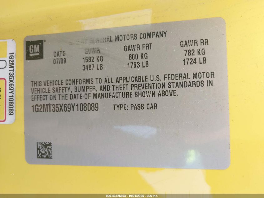 2009 Pontiac Solstice Gxp VIN: 1G2MT35X69Y108089 Lot: 43326653