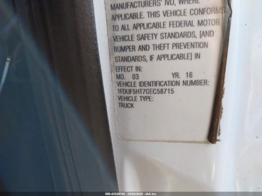 2016 Ford F-550 Chassis Xl VIN: 1FDUF5HT7GEC58715 Lot: 43326756