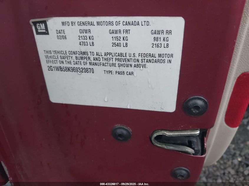 2006 Chevrolet Impala Ls VIN: 2G1WB58K969320870 Lot: 43326817