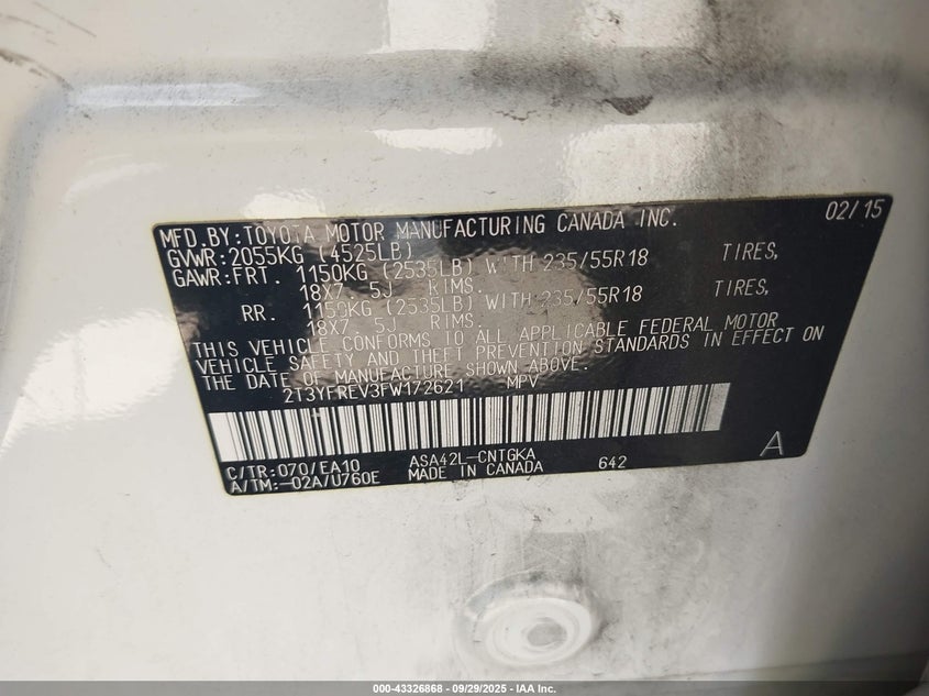 2015 TOYOTA RAV4 LIMITED - 2T3YFREV3FW172621