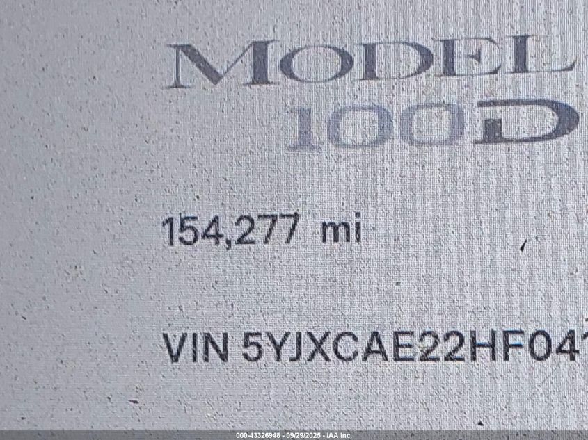 2017 Tesla Model X 100D/75D/90D VIN: 5YJXCAE22HF041135 Lot: 43326948