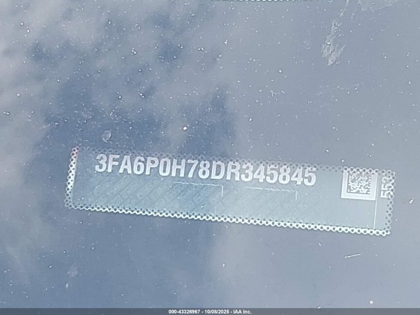 2013 Ford Fusion Se VIN: 3FA6P0H78DR345845 Lot: 43326967